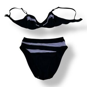 Karla Colletto Black Purple Polyester Spandex 2 Piece Bikini Womens Size 1